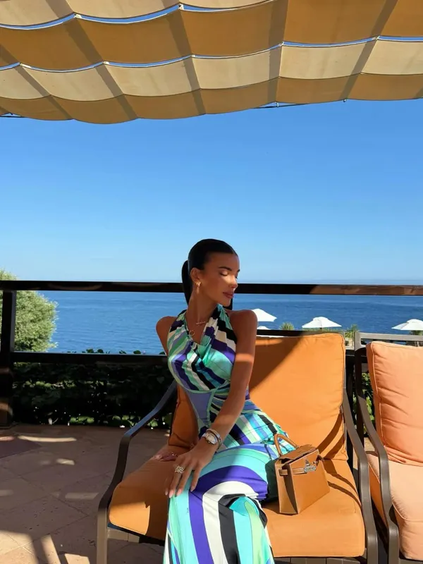 Moda Baskılı Halter Uzun Elbise Kadınlar için Zarif Kolsuz Backless Ince Bodycon Maxi Elbiseler Şık Yaz Plaj Parti Elbiseler