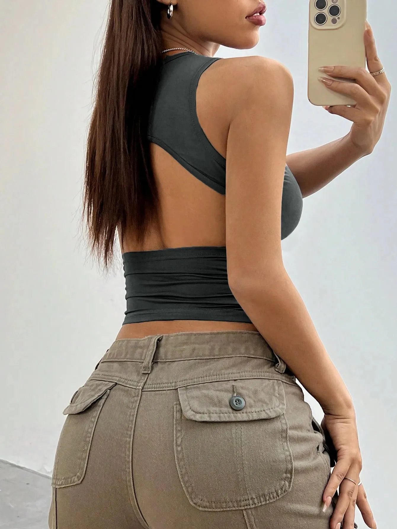 Fashionable Women's Casual and Comfortable Backless Round Neck Vest