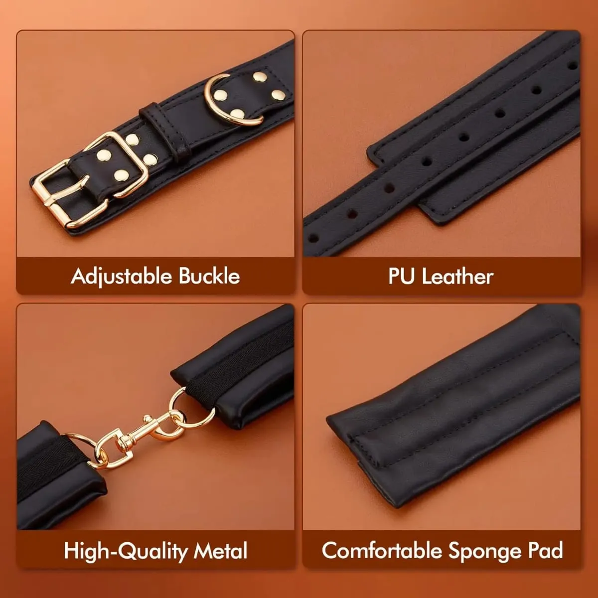 Sex Bondage BDSM Kit Restraints Neck to Wrist SM Adjustable Handcuffs Ankle Thigh Cuff Cross Waist Strap Traction Chain Collar — image 2