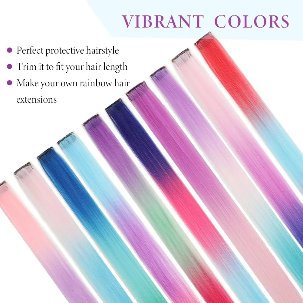 5PCS/set Clip in Hair Extensions Synthetic Hairpieces Colored Party Highlights for Girls 18 inches Multi-colors Straight Hair