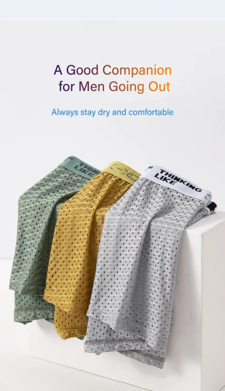 Mens Ice Silk Mesh Underwear Summer Breathable Mesh Cool Boxer Boxer Shorts for Men 45-90KG Anti-bacterial Light Thin Underpants