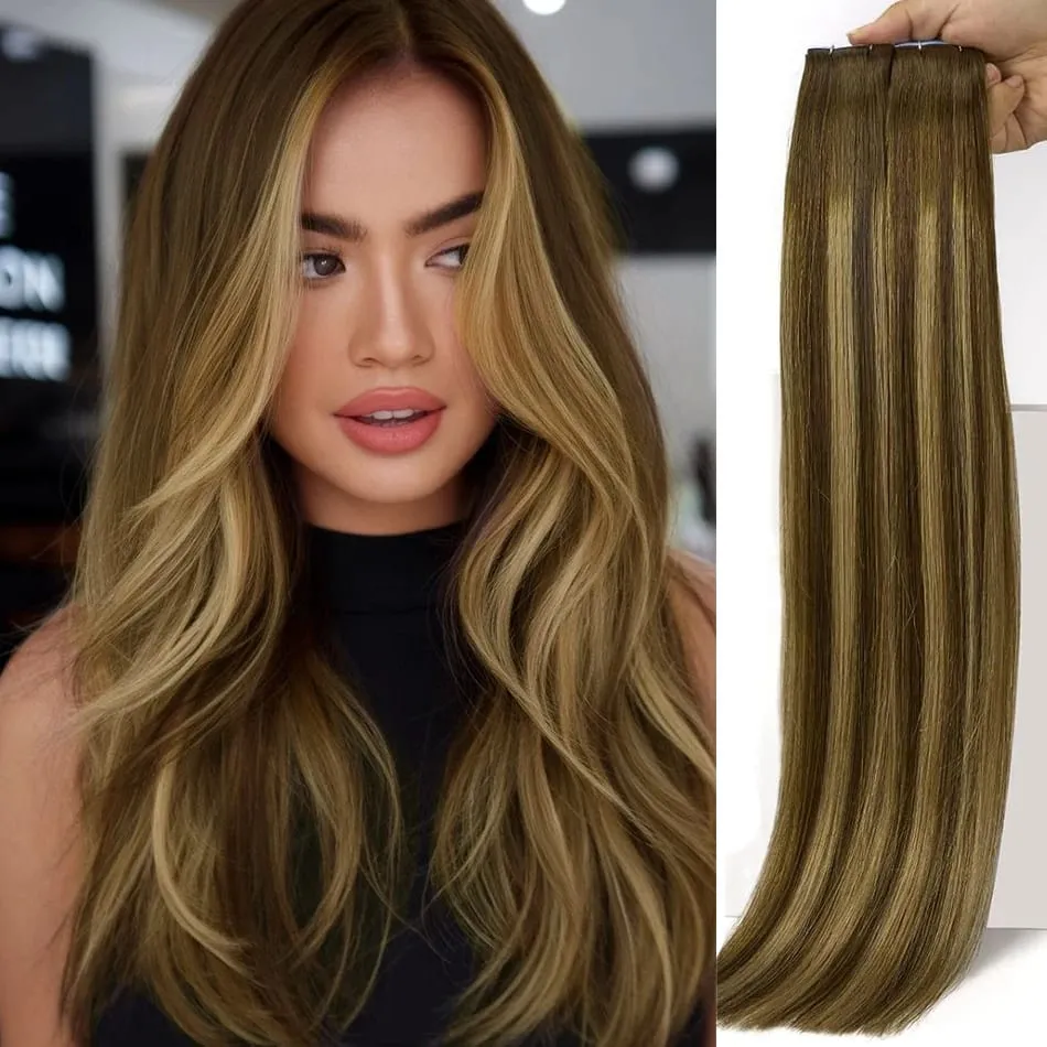 Tape In 100% Human Hair Straight Double Sided Blonde Comfortable Silky Natural Remy Virgin Tape ins Bone Straight Double Drawn