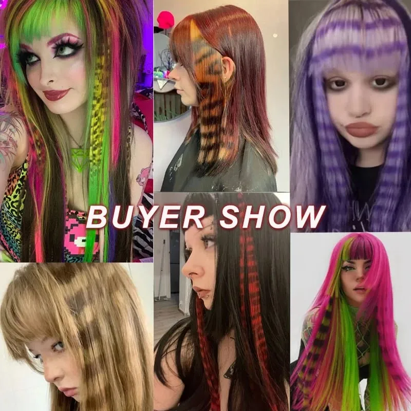 Rainbow Colored Feather Clip In Hair Extensions 18inch Synthetic Hair Piece Y2K Fashion For Women Girls Cosplay Party Halloween