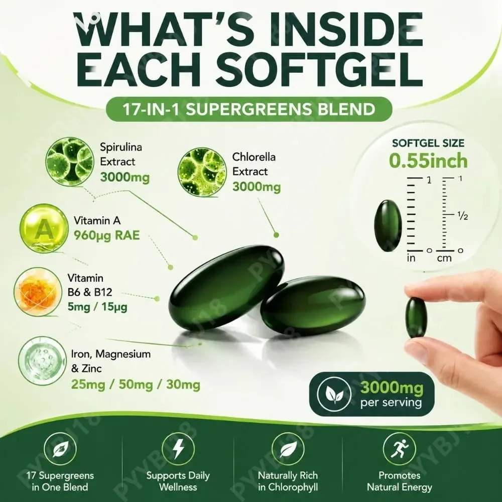 Solo Tree Spirulina Chlorella Softgels with Organic Microalgae Vitamin B6 B12 Digestive Balance & Immune Support 300 Softgels — image 7