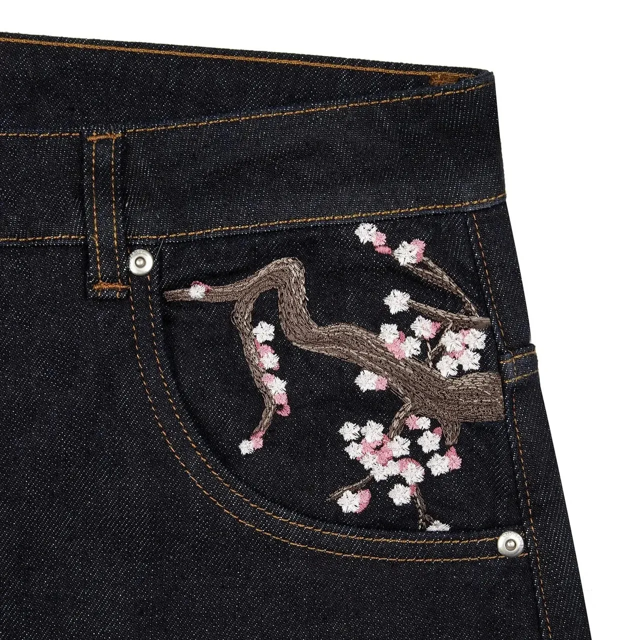 Harajuku Patchwork Cherry Blossom Embroidery Denim Pants Y2k Vintage Women Baggy Straight Wide Leg Jeans Street Men Clothes