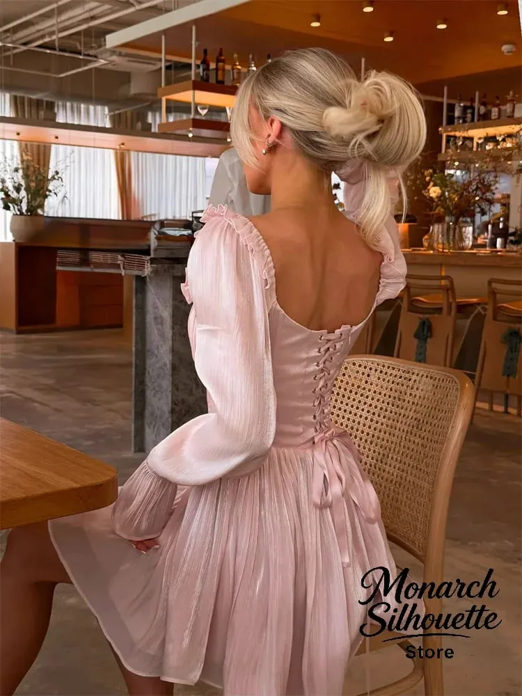 Elegancka kwadratowa sukienka z kołnierzykiem, wykończona frędzlami, damska szykowna, solidna, pełna rękawy, wyszczuplająca talia krótkie sukienki Lady seksowna szata uliczna nowość