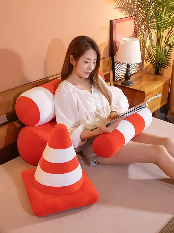 Plush Toy Simulation Traffic Cone Road Construction Cone Sign Roadblock Simulation Toy Set Safety Soft Cushion Pillow