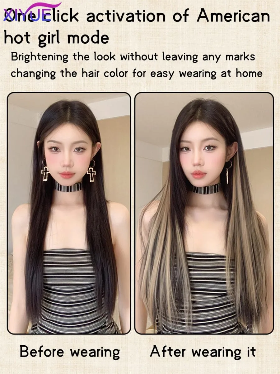 2pcs/pack Synthetic Colored Party Highlights Clip in Hair Extensions for Girls 24 inches Multi-colors Straight Hair Synthetic Ha