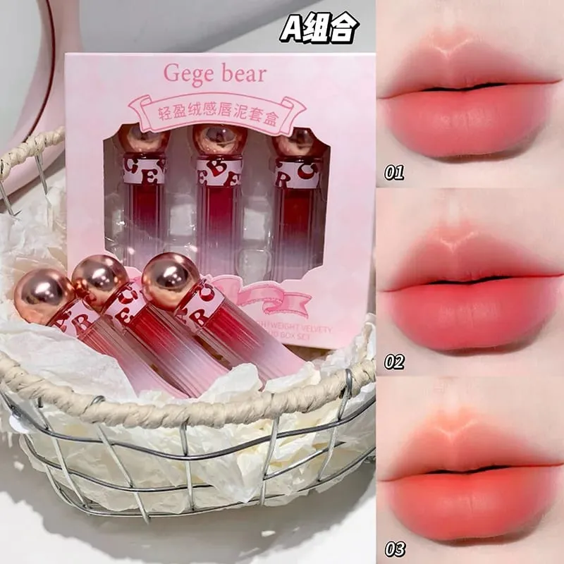 3 Color Matte Lip Gloss Set Moisturizes Long Lasts Water Proofs Sweat Proofs Non Transfer Liquid Lipstick 1box