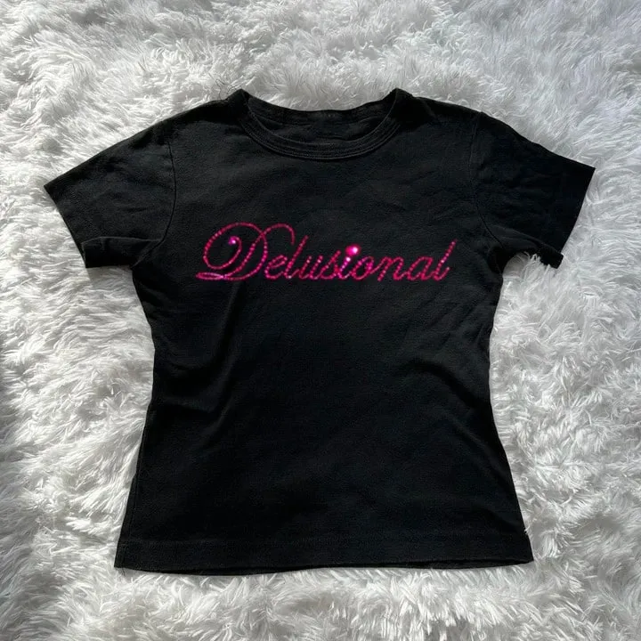 Vintage Punk Rhinestone Letter Goth Streetwear Short Sleeve T Shirts Y2k Tanks Tops T-shirt Women Summer Camis Coquette Clothes — image 17