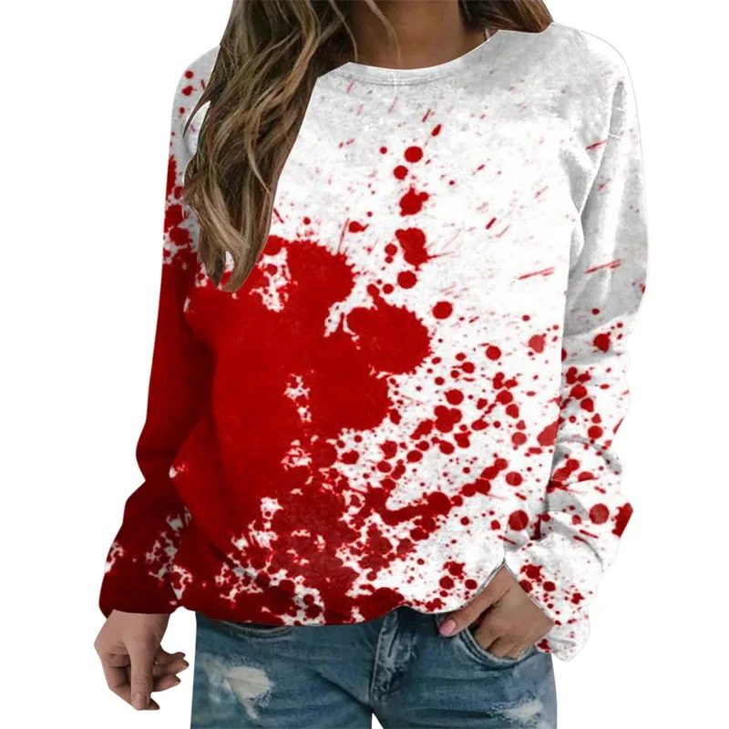 Terror Blood Graphic Sweatshirts Halloween Party Design Female Clothes I'm Fine Bloody Women Sweater Horror Ladies Y2k Pullovers