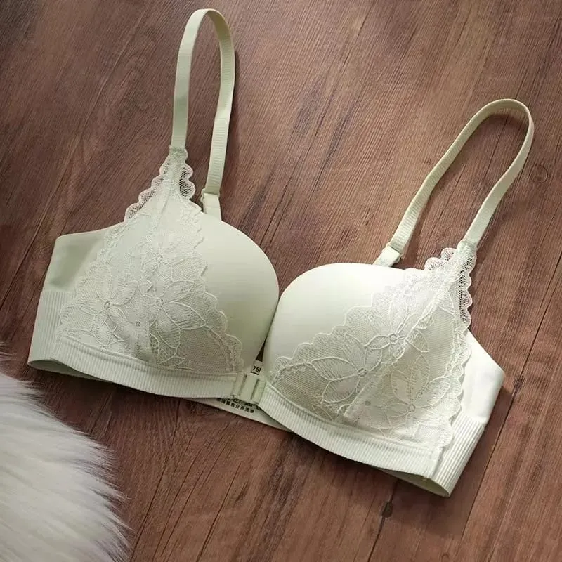 Sexy Lace Front Closure Push Up Bra Small Breast Gathering Anti-sagging U-shaped Backless Bra Lingerie For Women — image 9