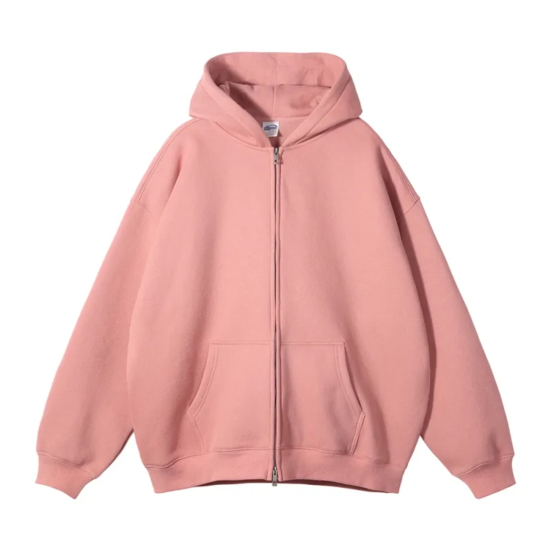 New Men Double Headed Zipper Fleece Hoodies Unisex Loose Basic Solid Warm Hooded Sweatshirts Coats For Winter HY0633