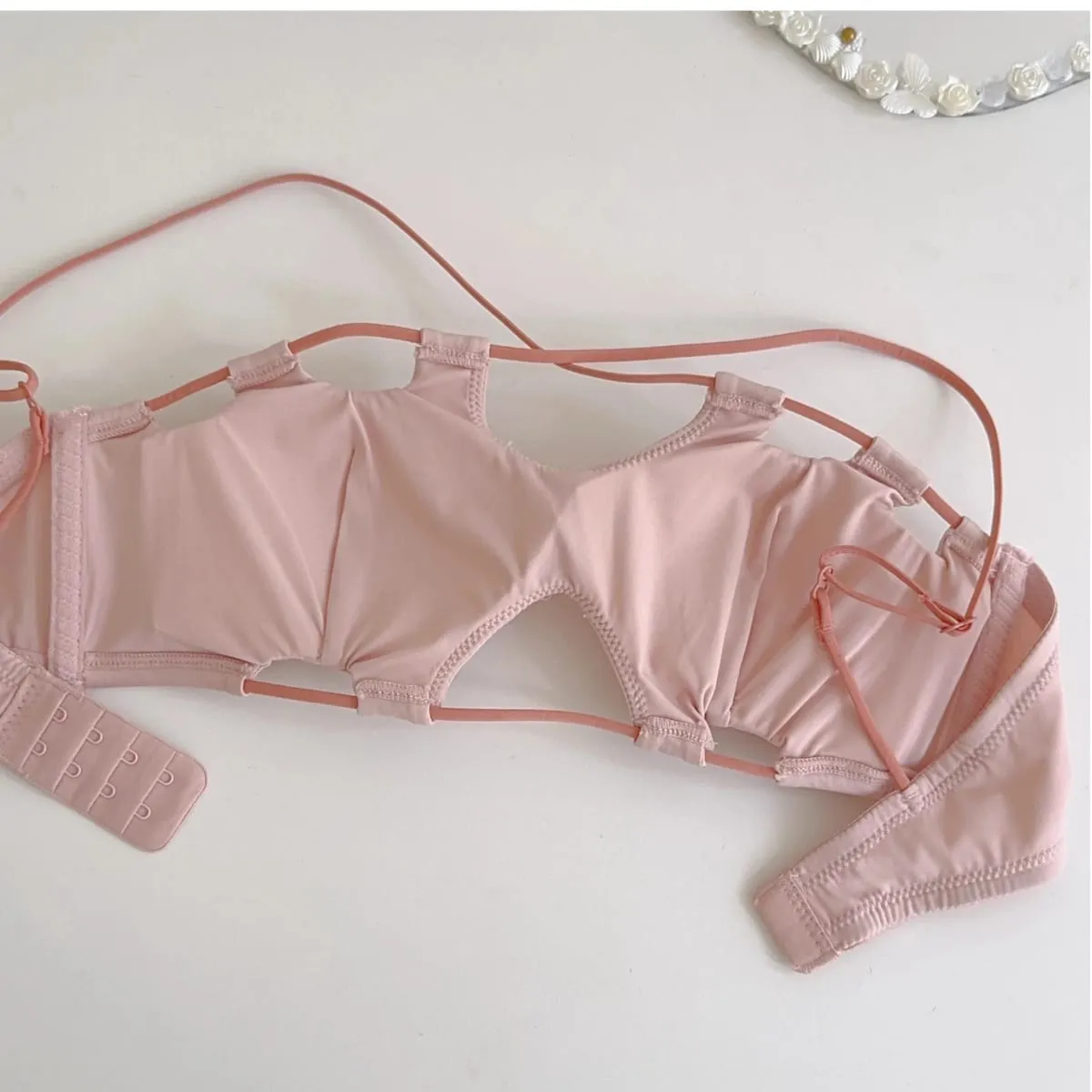 Sexy hanging neck bra simple solid color cross back bustier without steel ring breathable lingerie briefs women's underwear