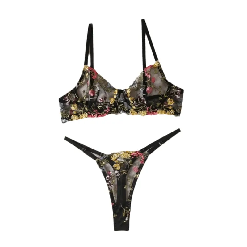 Bohemia Transparent Lingerie Set Ultra-thin Push Up Panties Bra Set Elegant Bra Suit Honeymoon