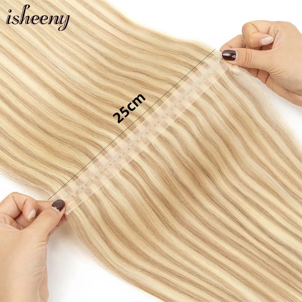 Double Inject XO Hole Weft Human Hair Extensions 12"-24" Invisible Twin Tab Weft Hair Natural Straight Pull Through Micro Hair