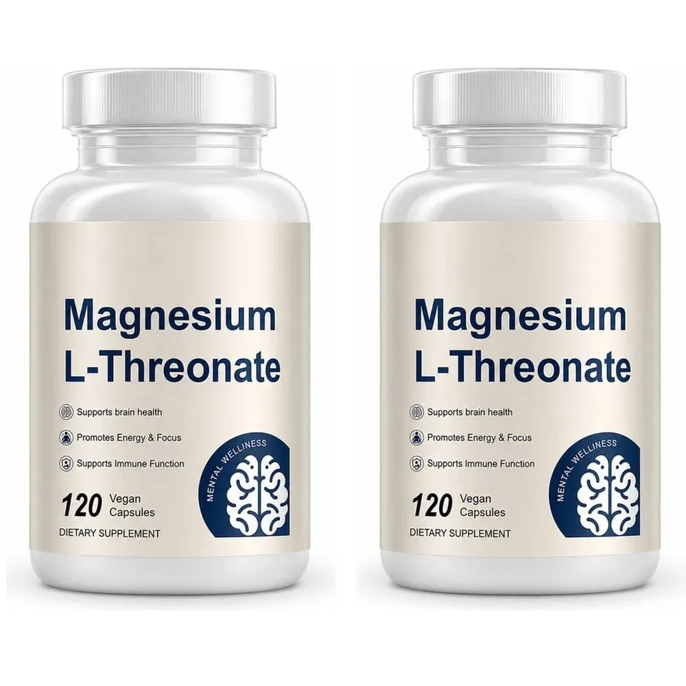Magnesium L-Threonate 2000mg 120 Vegan Capsules - Brain Health Supplement - Energy Focus Immune Support Non-GMO GMP Dietary