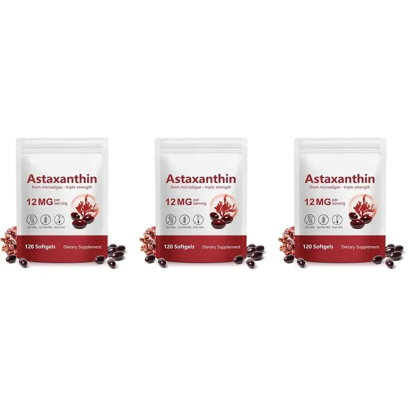 Astaxanthin Softgels 12 Mg From Microalgae Triple Strength Antioxidant Support for Skin Aging Eye Health 120 Softgels