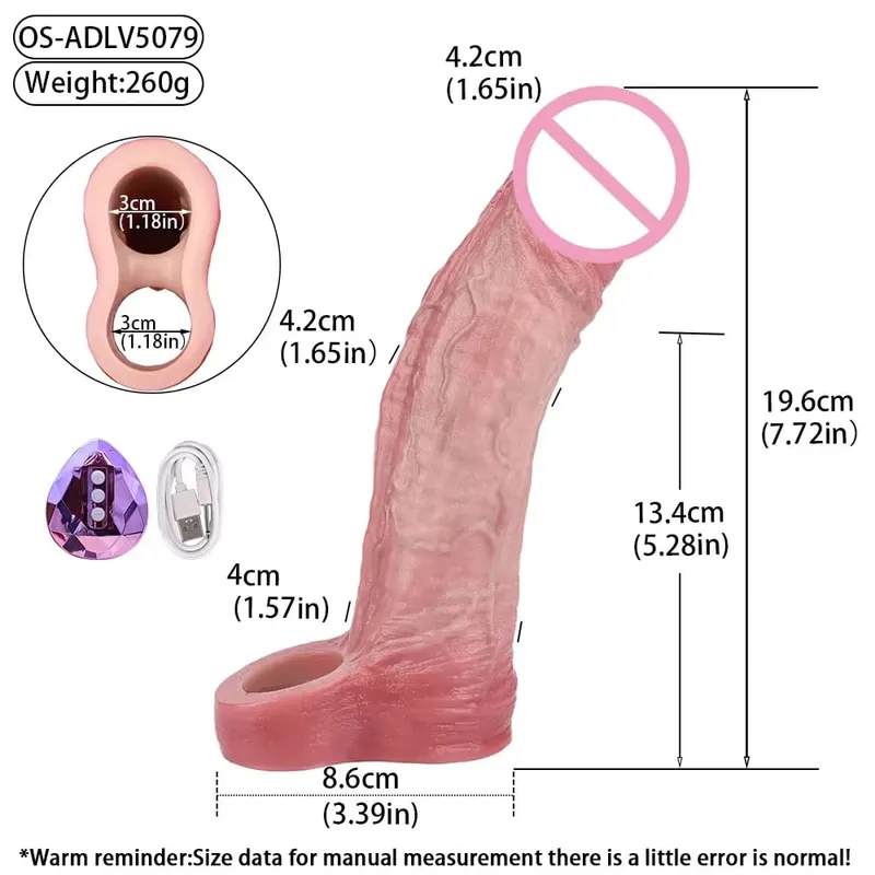 Wireless Control Realistic Hollow Dildo Soft Silicone Penis Sleeve Condom Male Dick Enhancer Delay Ejaculation Sex Toys