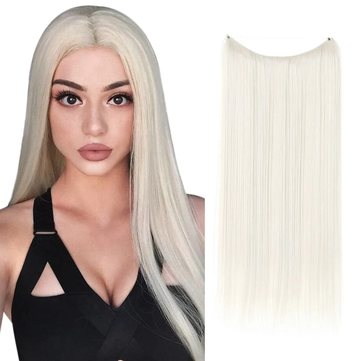 Premium Heat Resistant Synthetic Invisible Wire Hair Extensions With Clips Hairpieces Long Natural Straight Fake Hair For Woman