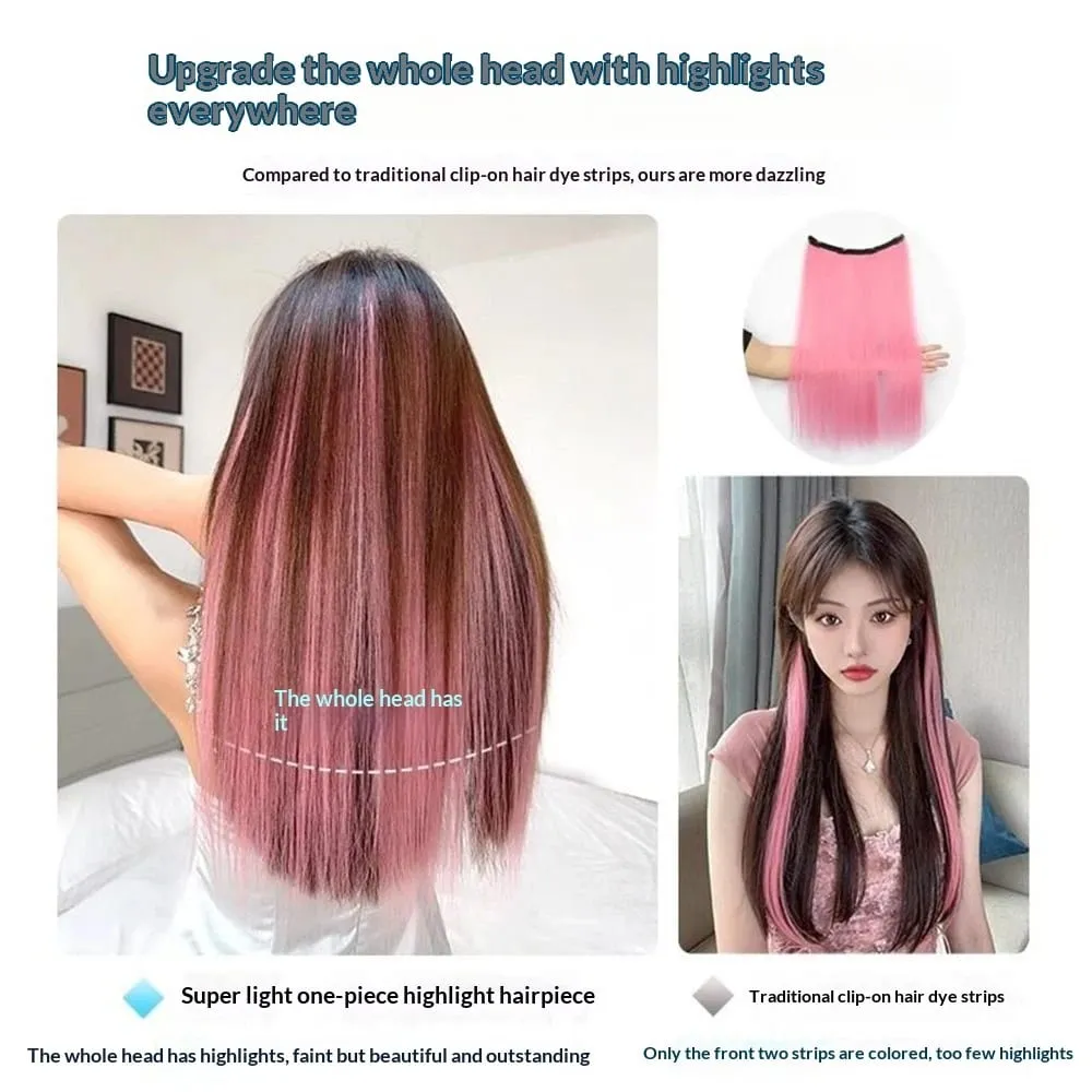 Synthetic Colored Highlighting Clip-in Hair Extensions Long Straight Ear-hanging Dyeing Wig Piece Color Thin Seamless Fake Hair — image 5