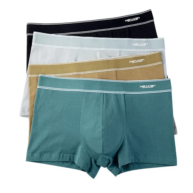 4Pcs/lot Men's Underwear Sexy Boxer Shorts Cotton Panties Man Solid Underpants Male Soft U Convex Lingerie Plus Size L-6XL