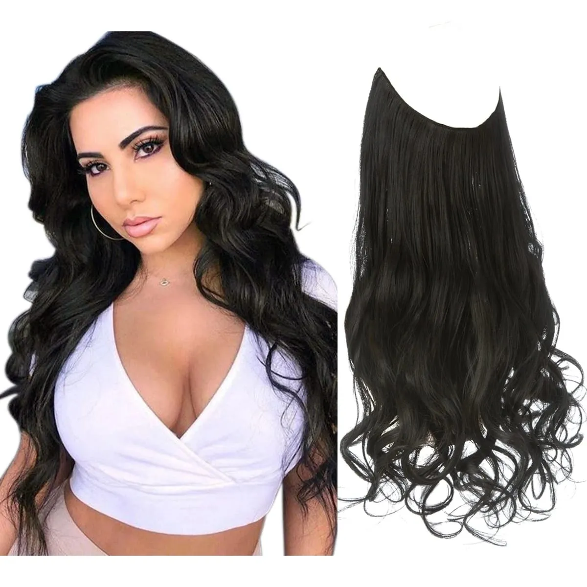 Premium Synthetic Invisible Wire With Clips Natural Hair Extension False Long Wavy Daily Use Clip In Hair Piece For Women