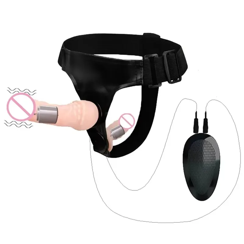 Vibrating Double Penetration Strap On Dildo Harness Adjustable Belt Dual Ended Anal Plug Sex Toy for Couples Remote Control A