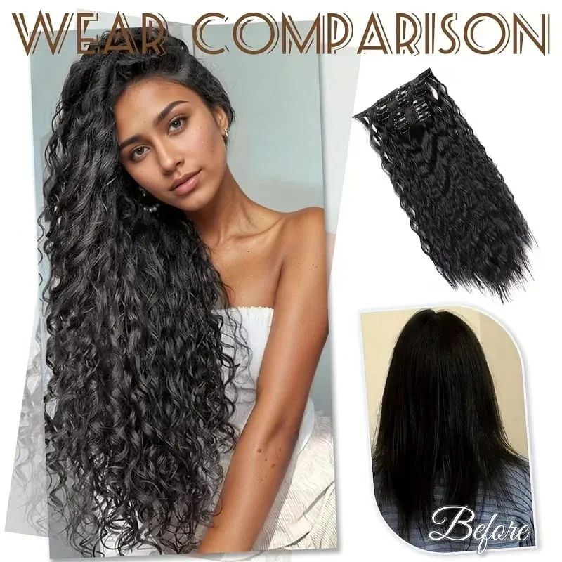 22Inch Synthetic Long Kinky Curly Hair Extension 6pcs/set Clip in Fluffy Hairpiece for Women Daily Use