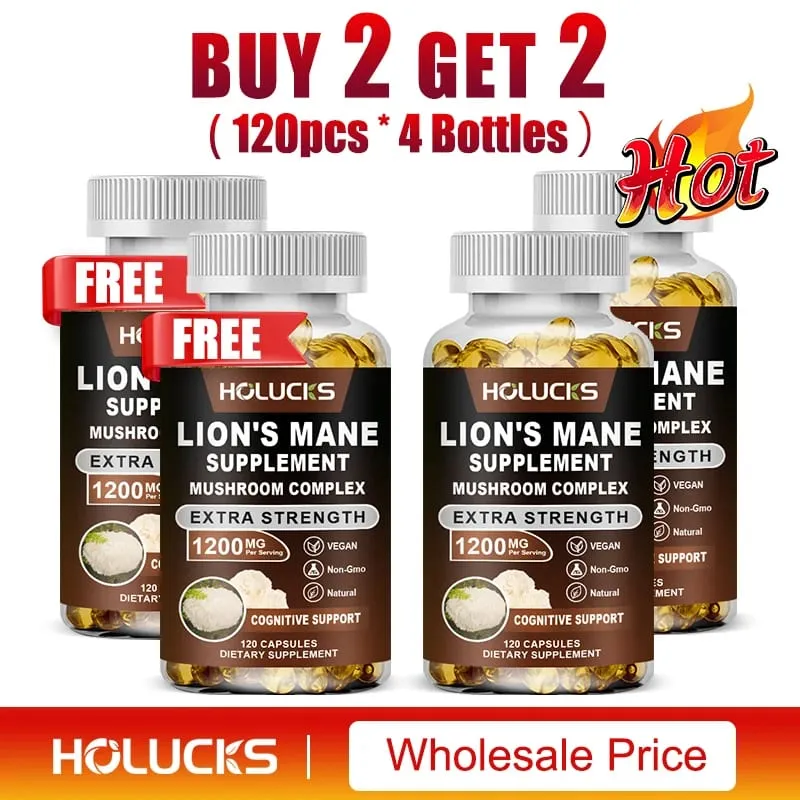 Lion's Mane Mushroom Complex Capsules for Focus Support & Immune Health Improve Memory Protect Brain Nerves Relieve Stress