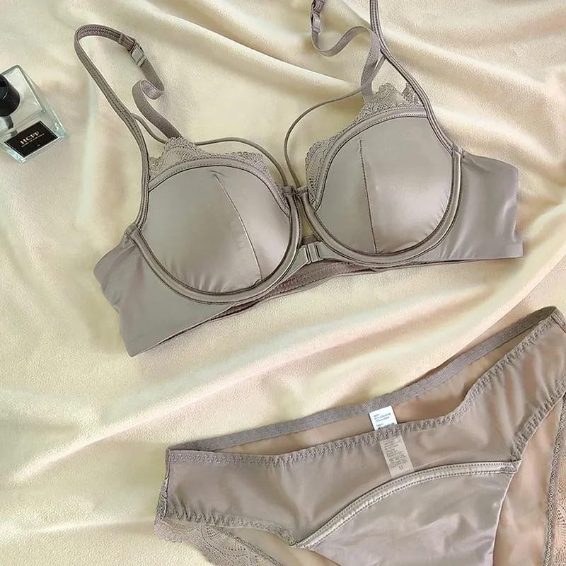 French Front Buckle Thin Cup Bralette Sexy Hollow Women Underwear Set High Quality Lace Push Up Bras Breathable Comfort Lingerie