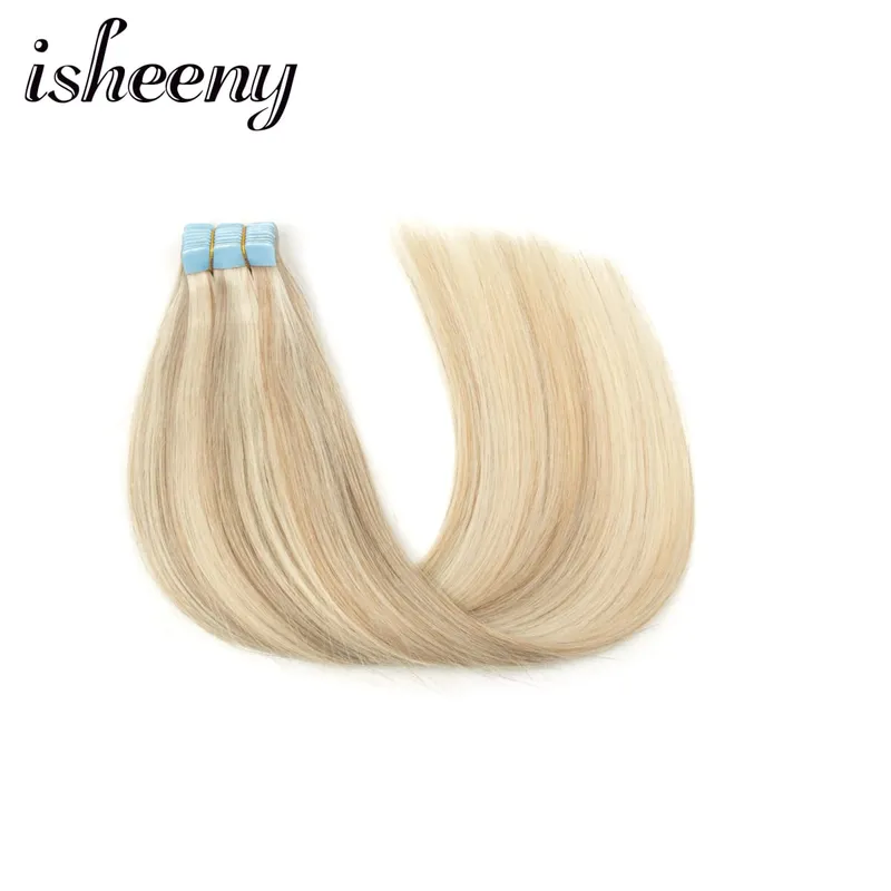 Mini Tape In Human Hair Extensions Natural Straight 10pcs/pack Invisible Machine Remy Hair Extensions 12-20 inches Easy to Wear