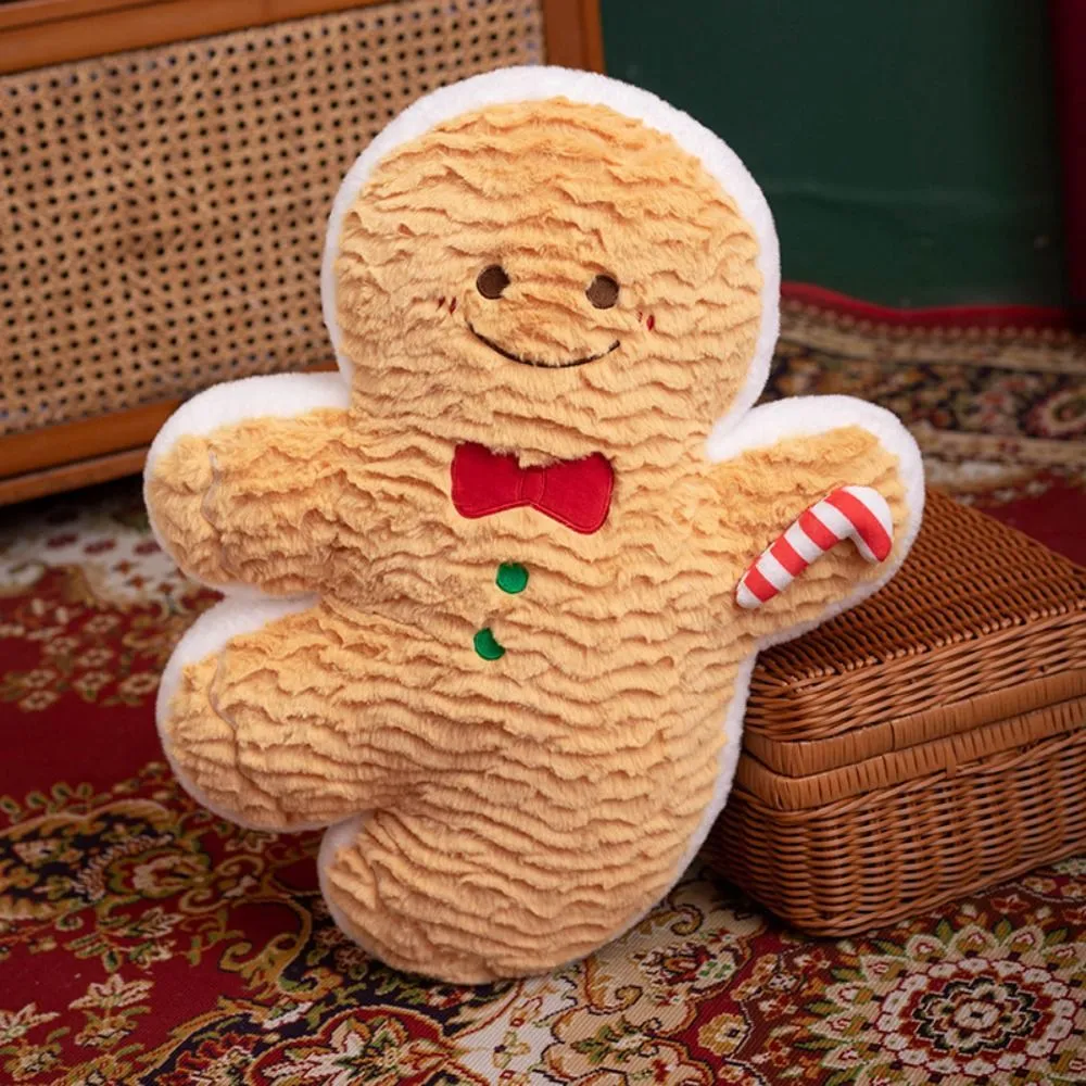 Cute Creative Shape Christmas Pillow Soft Stuffed Comfortable Gingerbread Man Cushion Seasonal Pattern Waist Cushion Home Decor