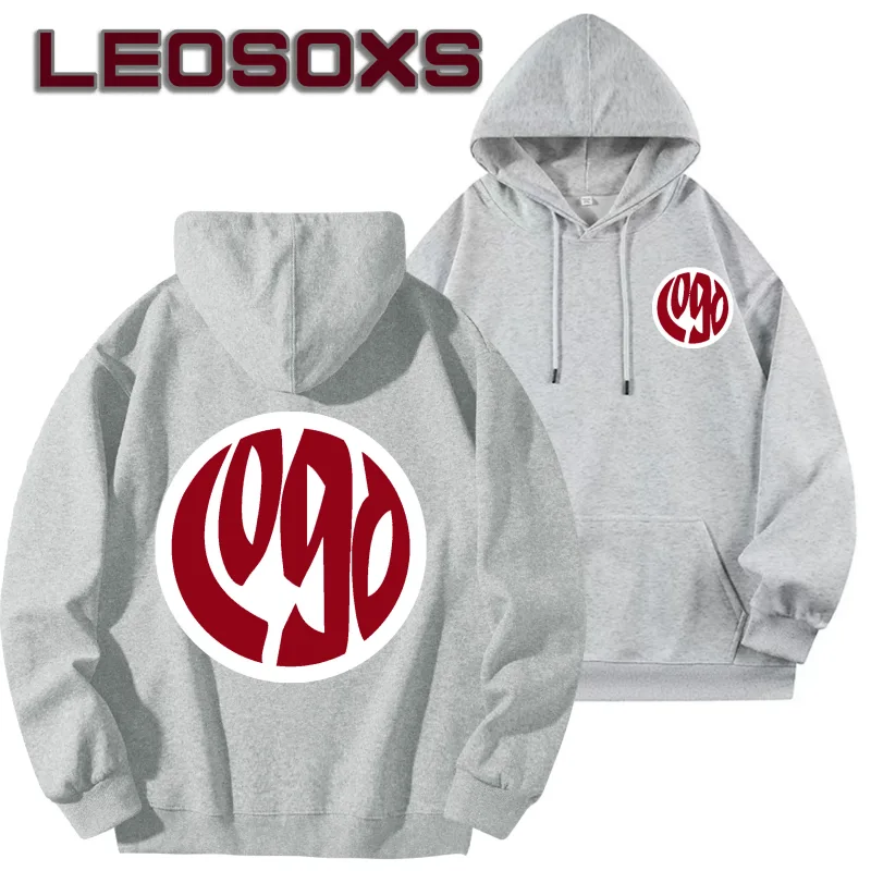 Logo Tersuai DIY Sweatshirt Bertudung Hitam Kapas Tulen Pullover Lengan Panjang Atasan Kasual untuk Lelaki Dan Wanita Fesyen Musim Sejuk Musim Gugur