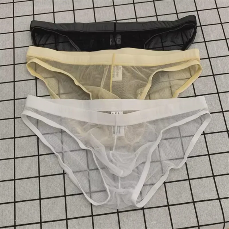 Ultra-thin Sexy Mesh Fully Transparent Men Briefs Panties See Through Underwear Quick Dry Male Underpants Plus Size — image 5