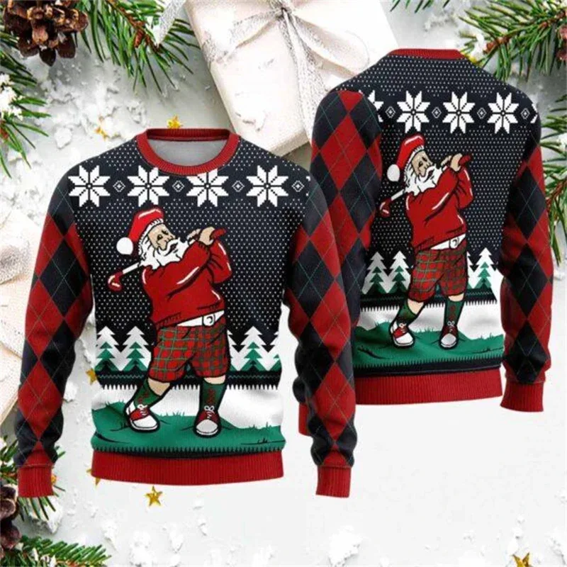 Fashion Santa Claus Graphic Ugly Christmas Sweatshirt For Men Casual Autumn Winter 3D Printed Sweater Loose Breathable Pullovers
