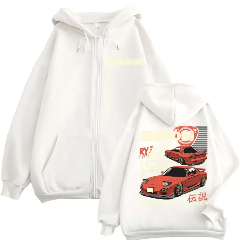 Anime Initial D Drift AE86 Graphic Zipper Hoodies RX7 R34 Skyline GTR JDM Zip Up Sweatshirts Men Women Harajuku Manga Pullovers
