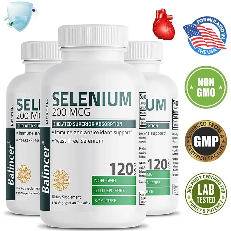 Selenium Supplement - Chelated Amino Acid Complex - High Absorption Antioxidant Enhances Immune Function Thyroid Support
