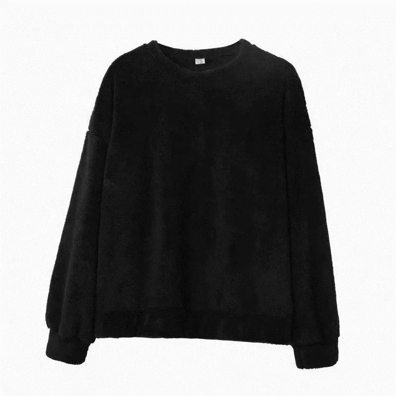 Oversize Sweatshirt Solid Color Lamb Hair O-Neck Long Sleeve Men's Sweatshirt Korean Fashion Loose Hoodies Streetwear Harajuku