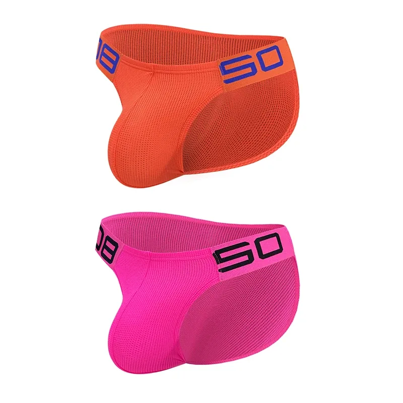 Herren-Slip aus Nylon-Mischgewebe, atmungsaktiv, Horn, Spleiß, Buchstabenprägung, breiter elastischer Bund, fluoreszierende Farbe, sexy Unterwäsche