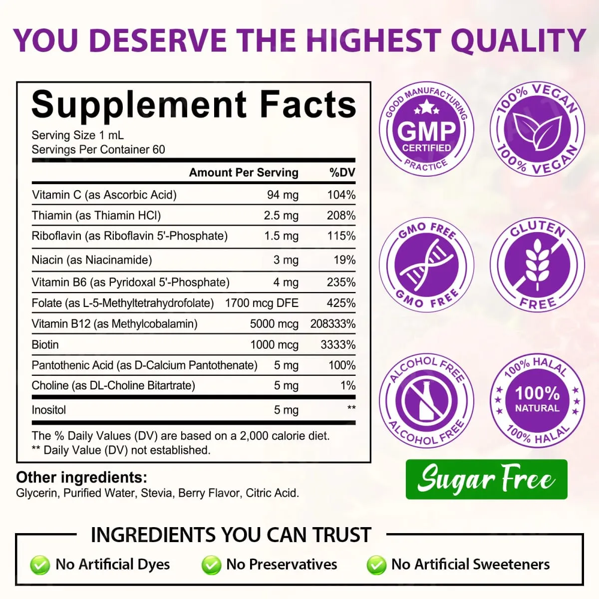 11-in-1 B Complex Liquid Drops with Methyl B12 Folate Biotin for Daily Energy Metabolism Brain Focus & Immune Support 60ml — image 2