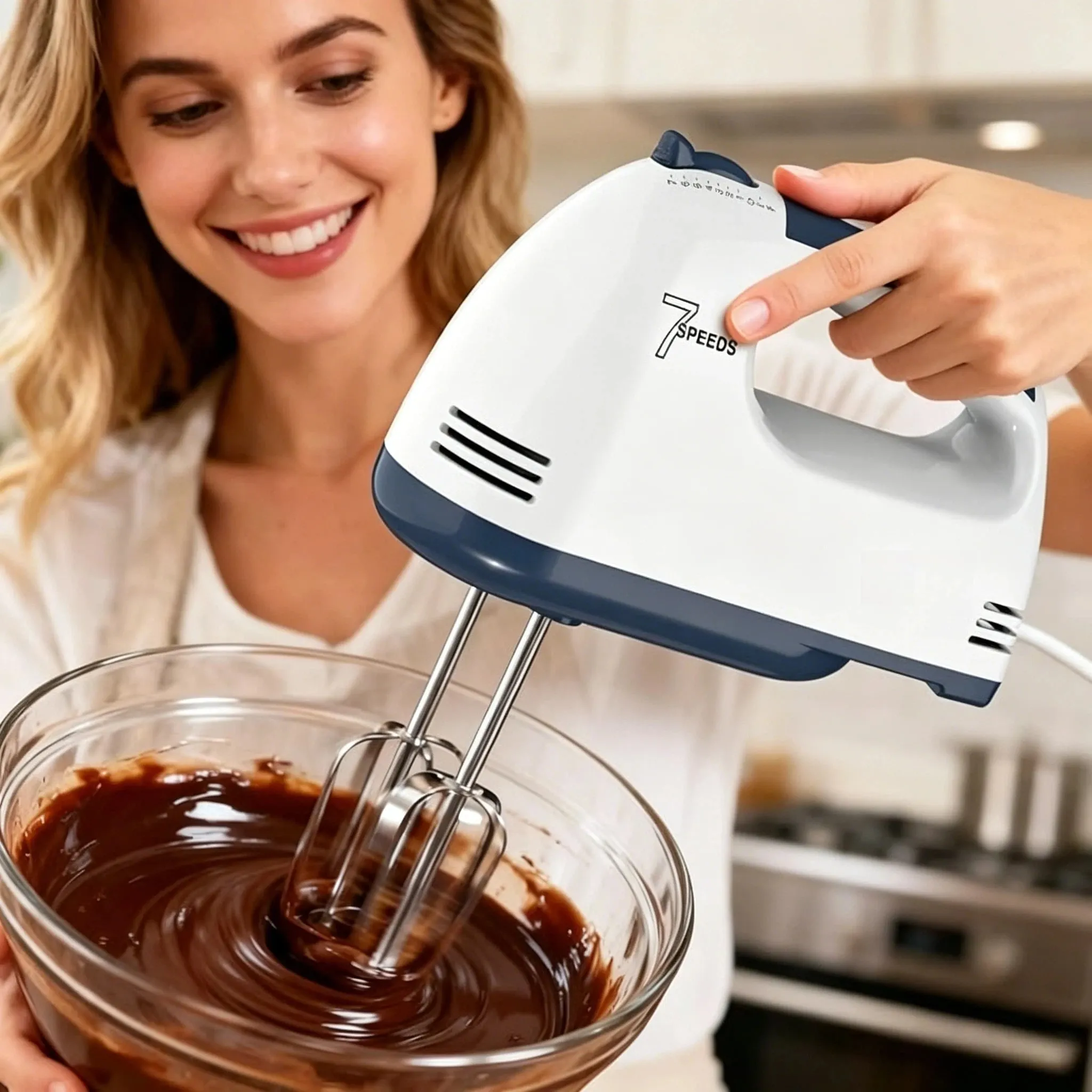 The handheld mixer has 7 speed settings to meet various needs from mixing dry ingredients to whipping cream. — image 3
