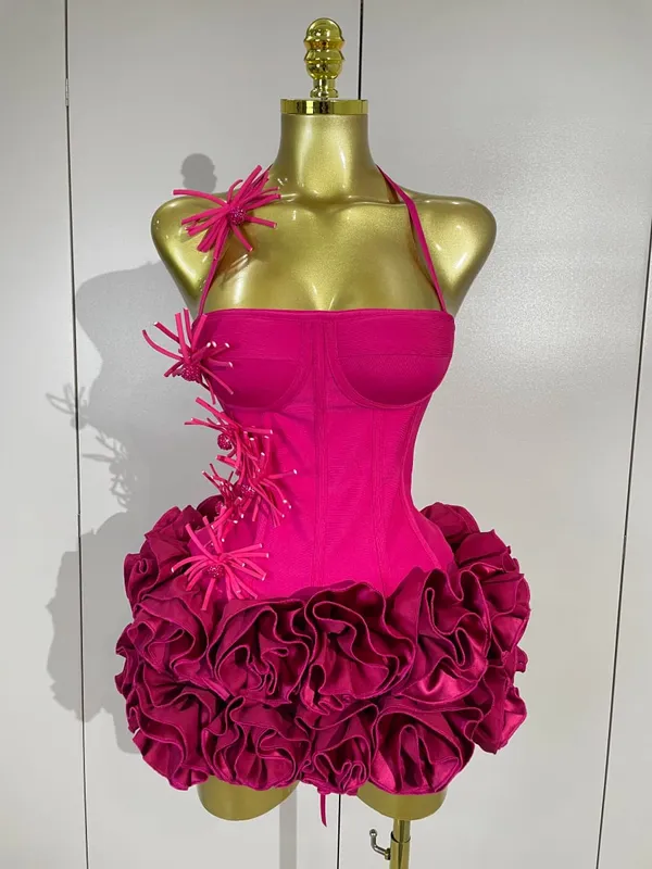 Women Sexy Halter Prom Gown Celebrity Club Two Piece Set Cocktail Elegant Fashion Luxury Birthday Party Red Black Bandage Outfit