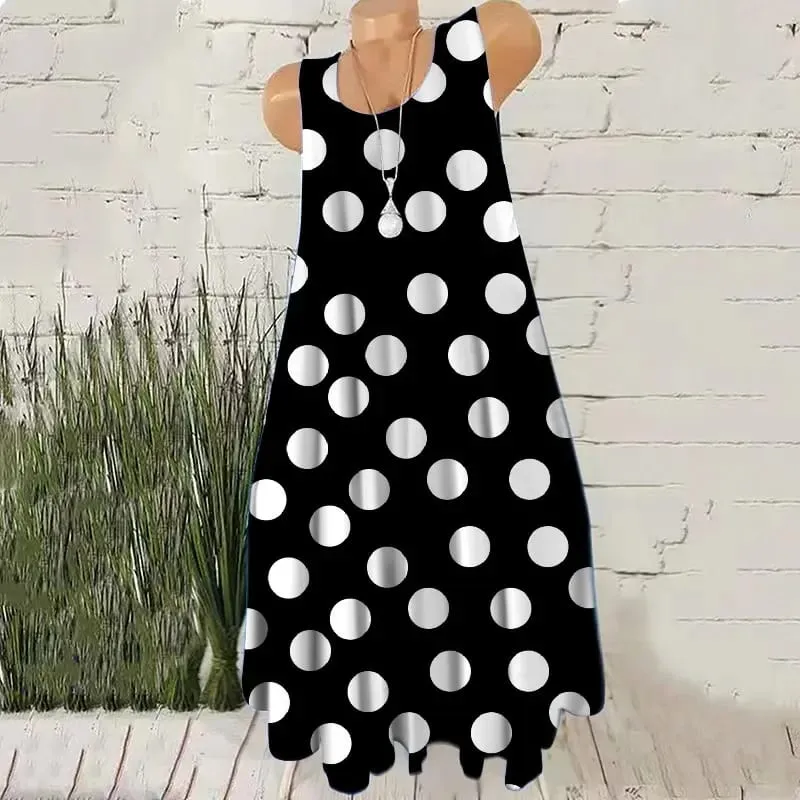 Round Dot Pattern Fashion Women Mini Dresses Summer Sleeveless 3D Printing Street Ladies Trend Dress 3XL Plus Size Casual Dress