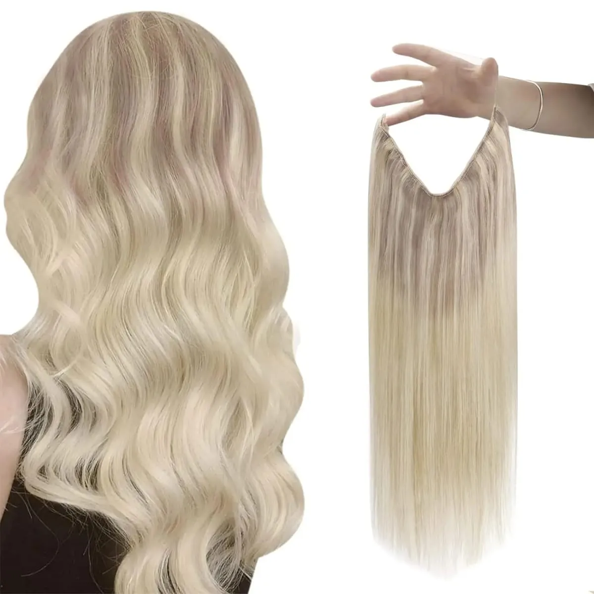 VeSunny Fish Line Human Hair Extension Remy Hair One Piece Invisible Wire Hair Weft Brazilian Hair Balayage Hair Extensions