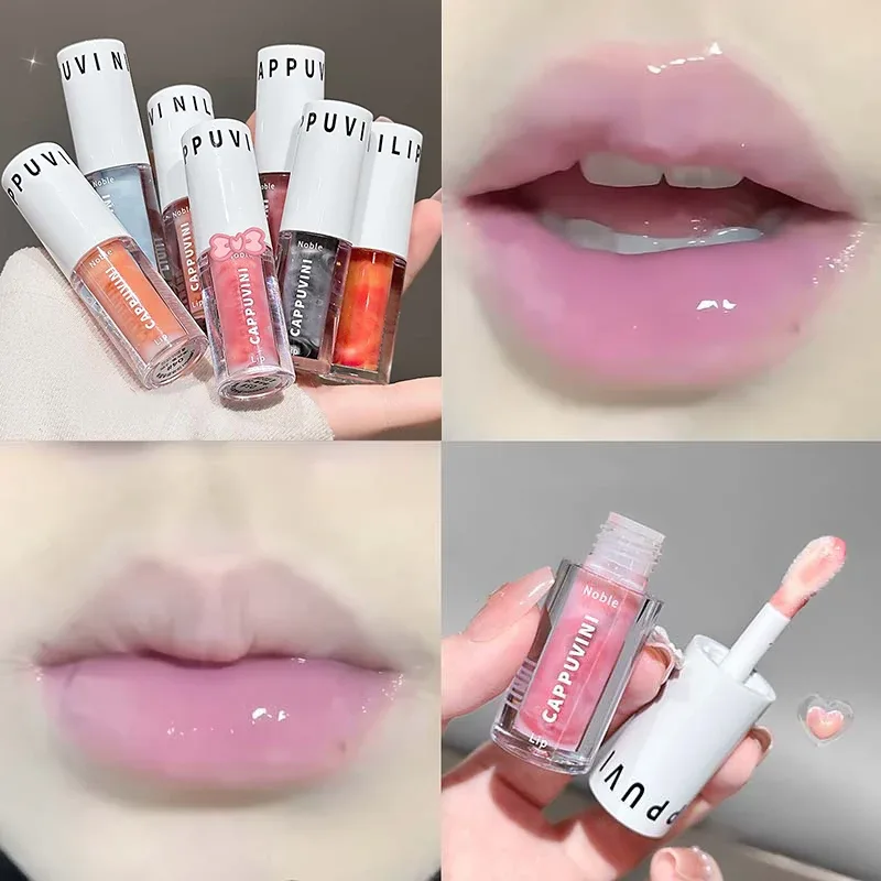 Clear Transparent Grey Purple Lip Gloss Hydrating Drying Lips Mirror Lip Glaze Tint Plumper Moisturizing Crystal Lip Oil Makeup