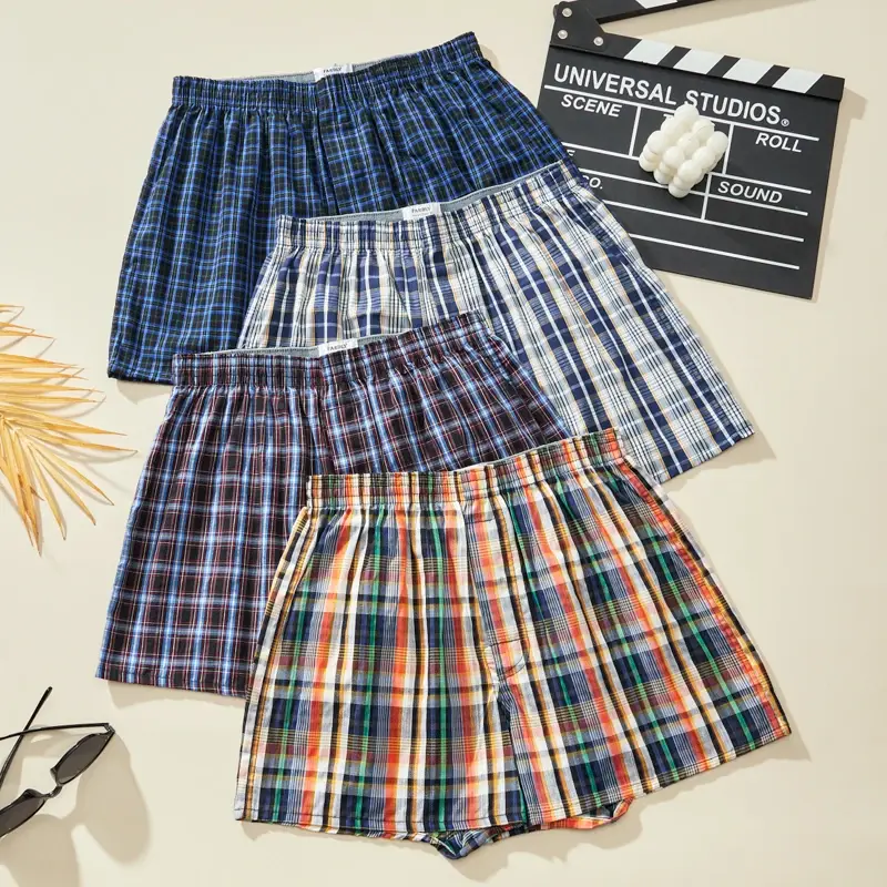 Random 4PCS Men's Fashion Arrow Shorts Home Shorts Men's Underwear Comfortable Breathable Plaid Underwear