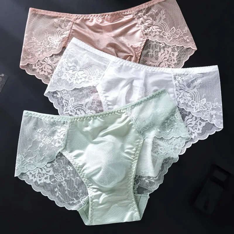 Cuecas masculinas de renda sem costura cuecas de seda gelada 3D bolsa com protuberância calcinha gay de cintura baixa