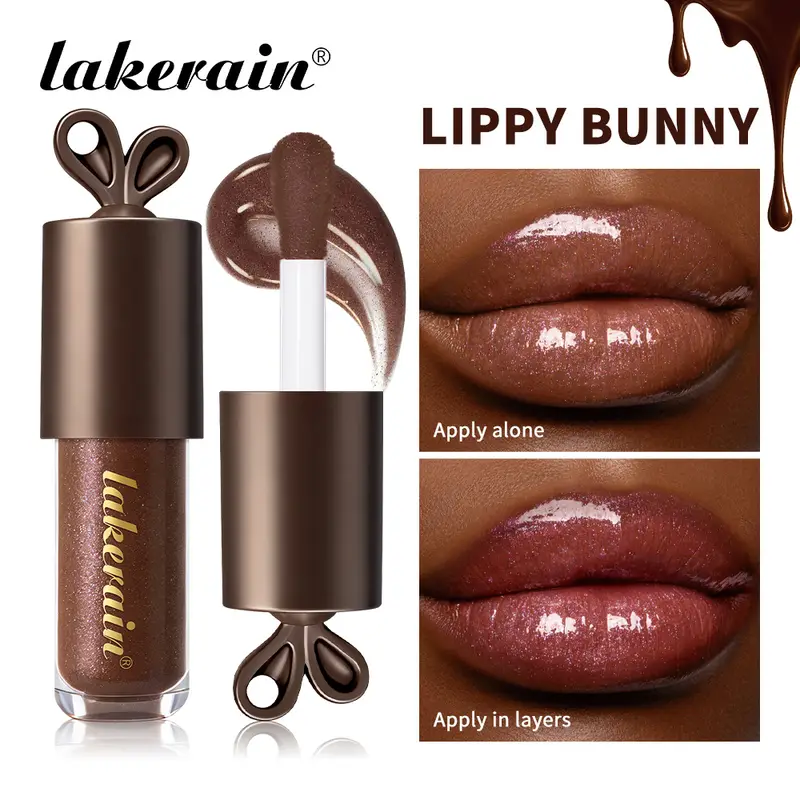 Lakerain Chocolate Rabbit Lip Gloss Long Lasting Hydration Mirror Effect Moisturizing Smooth Non-Sticky Lippy Bunny Lipstick