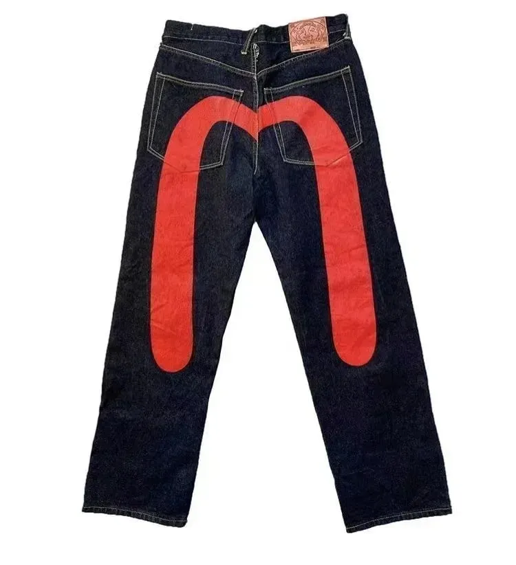 90s Retro Y2K New Hip Hop Straight Jeans Street Best Selling Personalized Printing High Street Men's Casual Loose Jeans Couple
